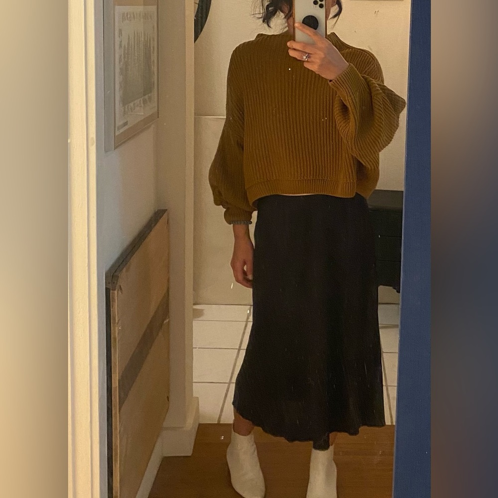 Free people Mustard yellow chunky boxy mock neck sweater